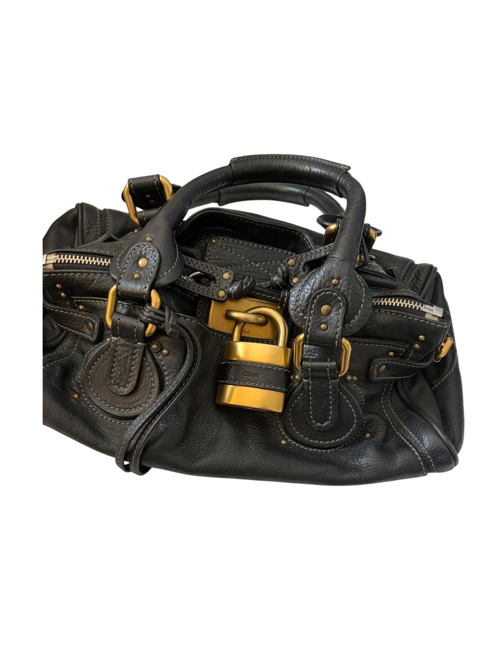 Black Leather CHLOE Paddington Satchel with Gold Hardware